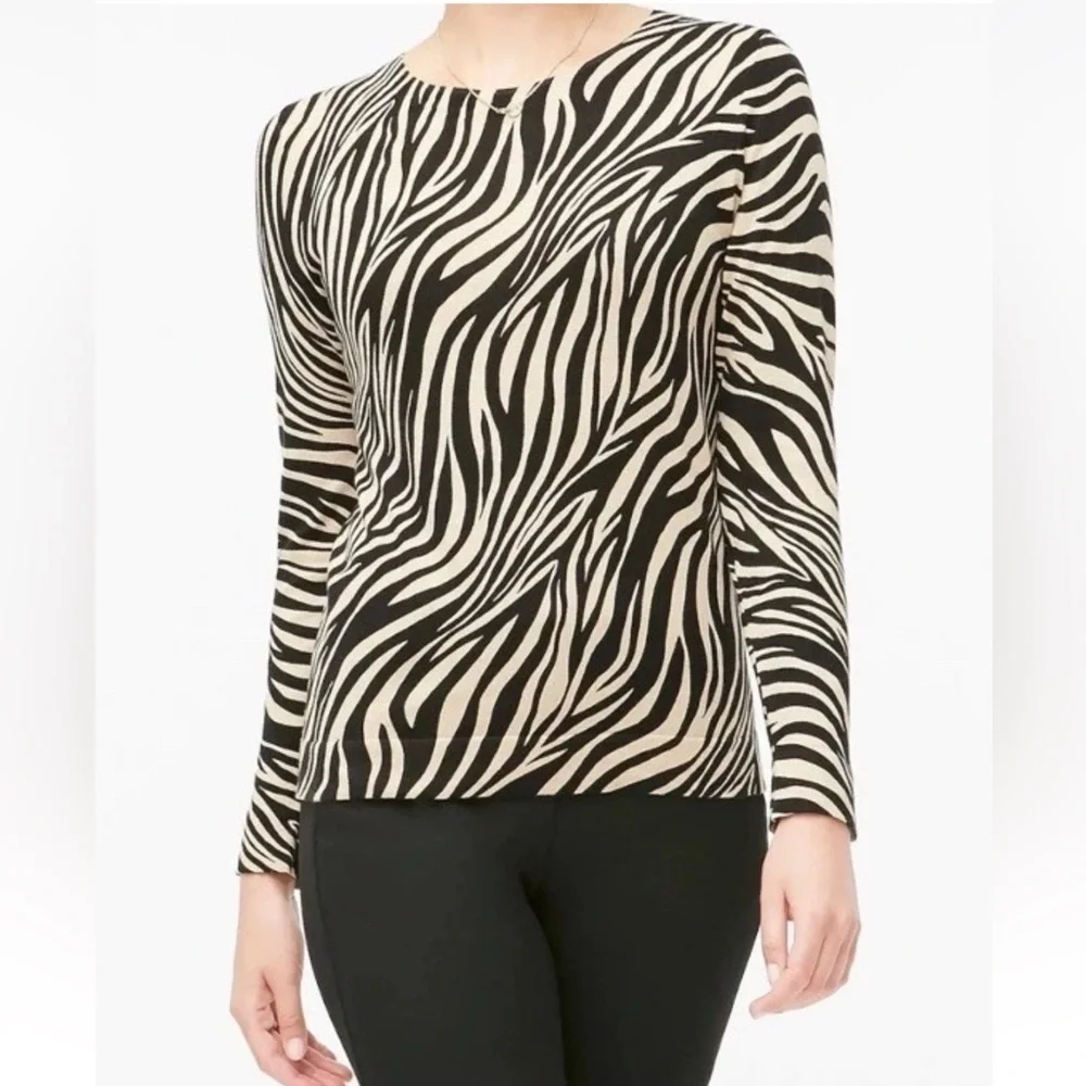 J. Crew Teddie Sweater Womens XL Black Tan Animal Print Lightweight Cotton